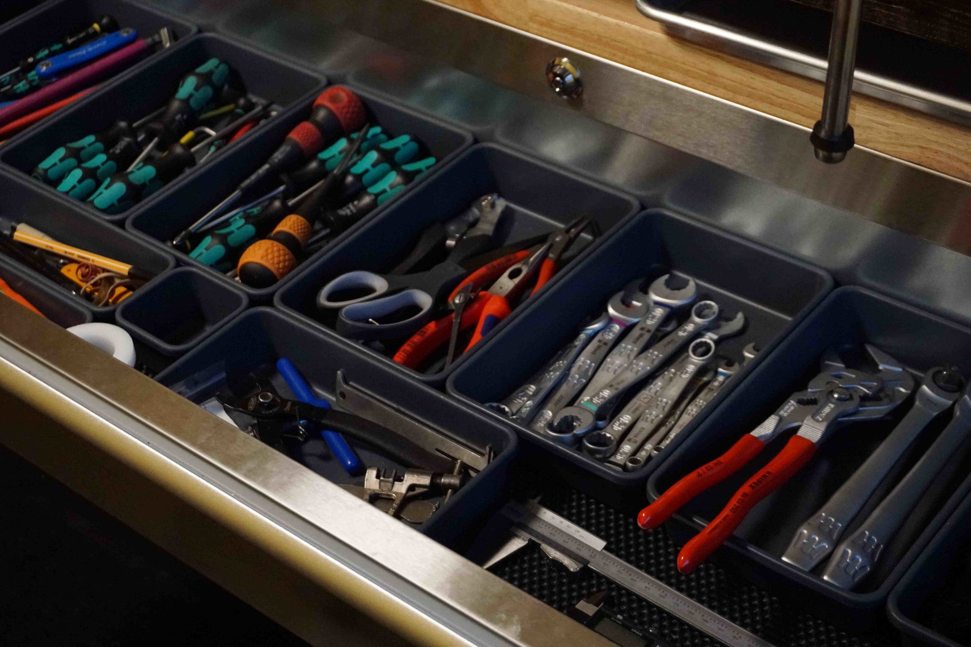 Bike service tool box drawer full of necessary tools